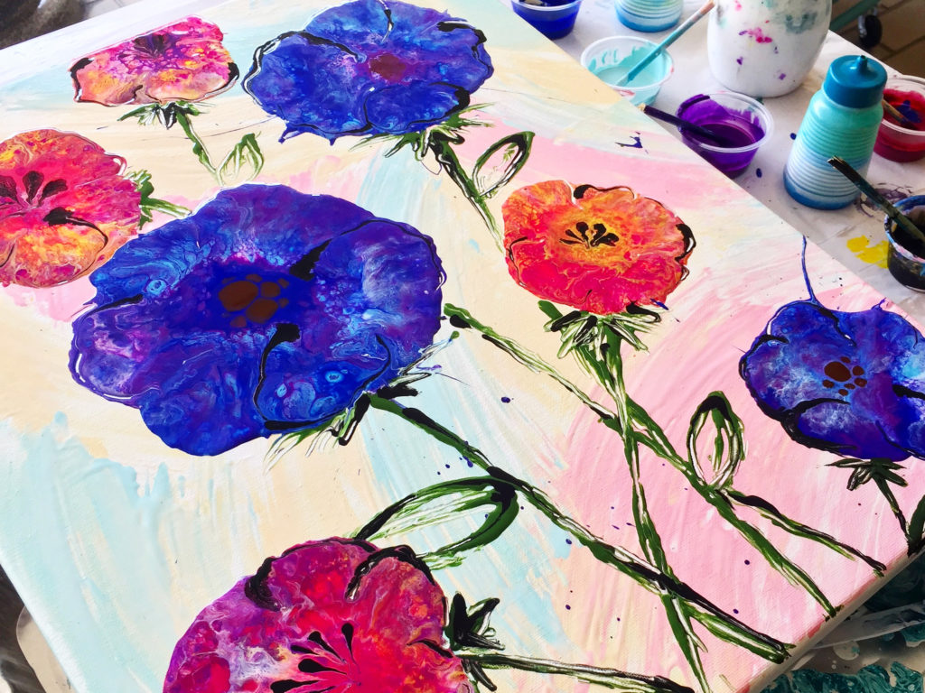 Acrylic Pour Bloom Flower Painting Class Room To Imagine
